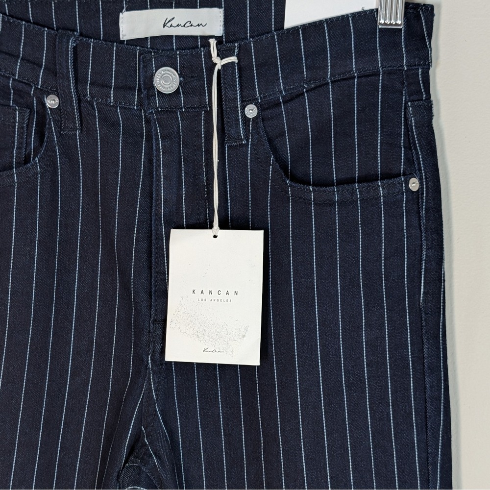 KanCan High Rise Pinstripe Jeans Dark Wash Indigo Womens 5/26 NWT